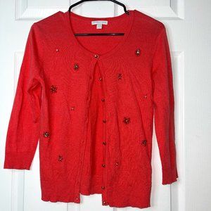 New York & Company Coral Woman's Crop Cardigan Sequenced Easter/Spring Blouse Sm